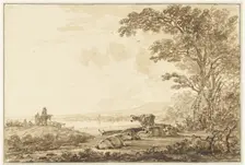 River landscape with resting cattle, 1766-1815. Creator: Jacob van Strij