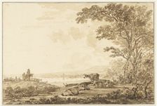 River landscape with resting cattle, 1766-1815. Creator: Jacob van Strij