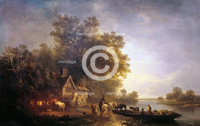 'River Landscape with Rustics and Horses', c1860. Creator: Edward Charles Williams.