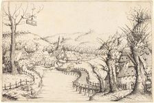 River Landscape with Wooden Bridge, 1546. Creator: Augustin Hirschvogel