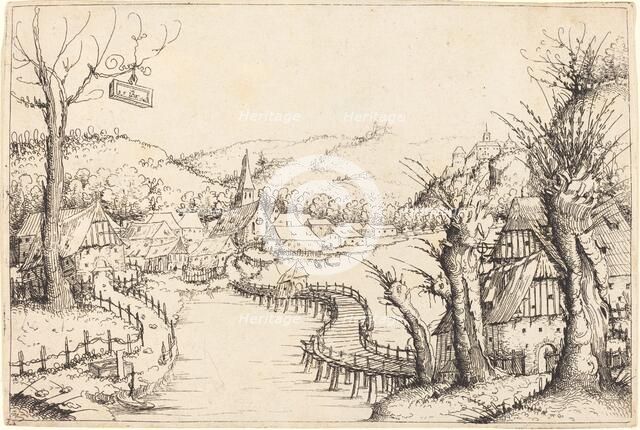 River Landscape with Wooden Bridge, 1546. Creator: Augustin Hirschvogel.