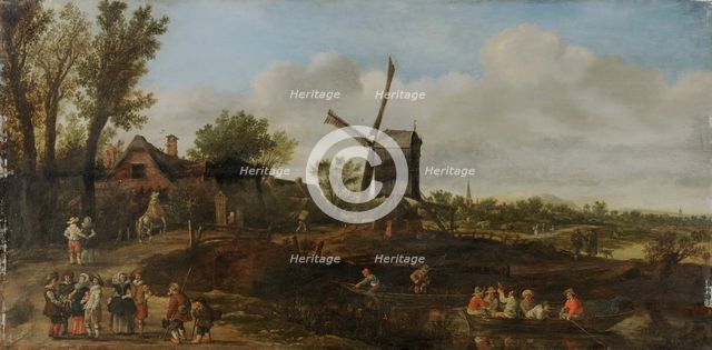 River Landscape with Windmill and boats, 1625. Creator: Jan van Goyen.