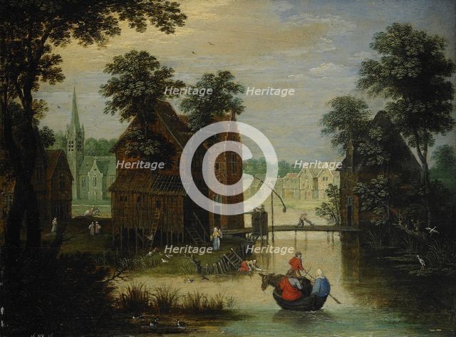River landscape with the Flight into Egypt, 1616. Artist: Ryckaert, Maerten (1587-1631)