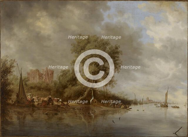 River Landscape with the Ruins of Egmond Castle, 1641. Creator: Salomon Ruysdael.