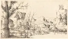River Landscape with the Temptation of Christ, 1545. Creator: Augustin Hirschvogel