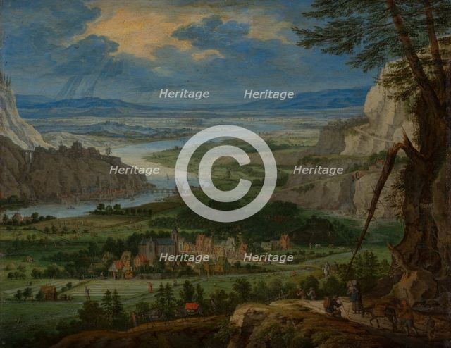 River Landscape with Travelers, c1670-1680. Creator: Peeter Gysels.