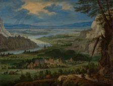 River Landscape with Travelers, c1670-1680. Creator: Peeter Gysels