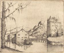 River Landscape with Two Buildings, 1545. Creator: Augustin Hirschvogel