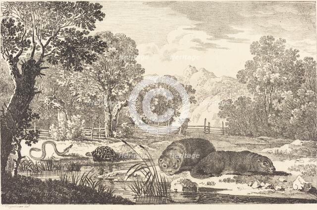 River Landscape with Two Beavers, 1807. Creator: Max Josef Wagenbauer.