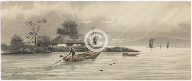 River landscape with two cottages, 1840s. Creator: Aivazovsky, Ivan Konstantinovich (1817-1900).