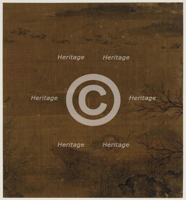 River scene: a man asleep in a boat - ducks swimming by, Ming dynasty, 1368-1644. Creator: Unknown.