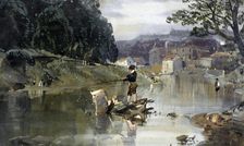 River scene - boy fishing, c1840-1880. Creator: William Roxby Beverley
