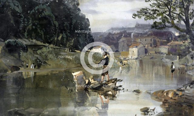 River scene - boy fishing,  c1840-1880. Creator: William Roxby Beverley.