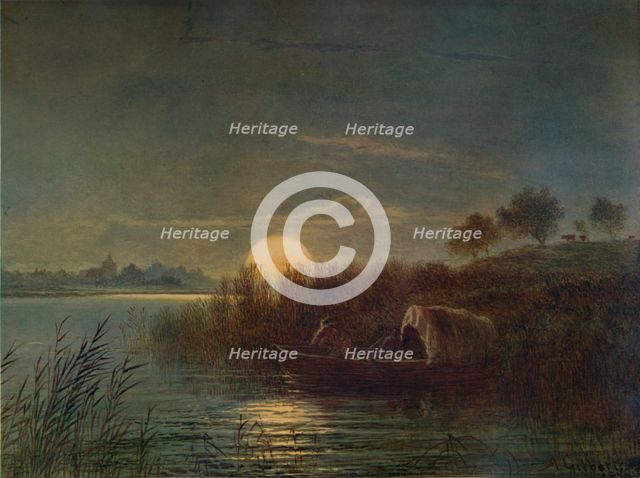 'River Scene by Moonlight, with Boat', 1879, (1935). Artist: Arthur Gilbert.