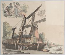 River Scene with Windmill (from Plate 9, Outlines of Figures, Landscapes and C..., January 20, 1791. Creator: Thomas Rowlandson