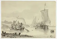 River Scene with Boats, 17th century. Creator: Willem van de Velde the Younger