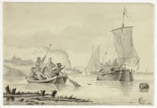 River Scene with Boats, 17th century. Creator: Willem van de Velde the Younger
