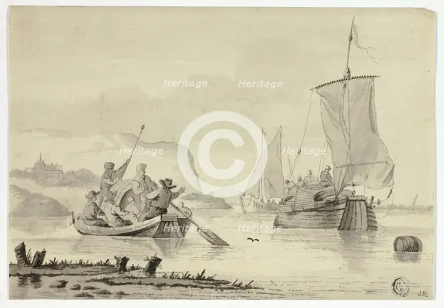 River Scene with Boats, 17th century. Creator: Willem van de Velde the Younger.