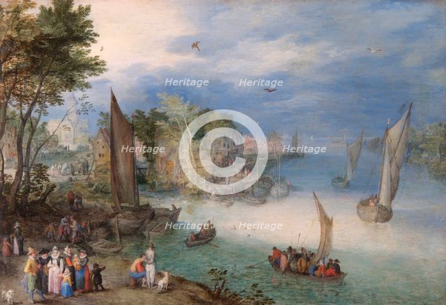 'River Scene with Boats and Figures', late 16th or early 17th century. Artist: Jan Brueghel the Elder.