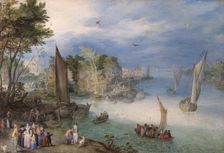 River Scene with Boats and Figures late 16th or early 17th century. Artist: Jan Brueghel the Elder