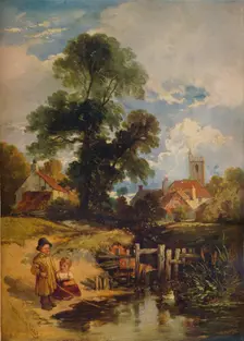 River Scene with Children (The Young Anglers) 1843. Artist: William James Muller