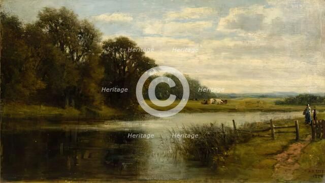 River Scene with Cows, 1870. Creator: Archibald David Reid.