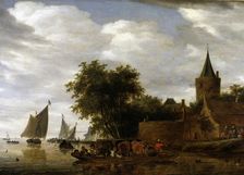 River Scene with Ferry 1664 by Salomon Ruisdael