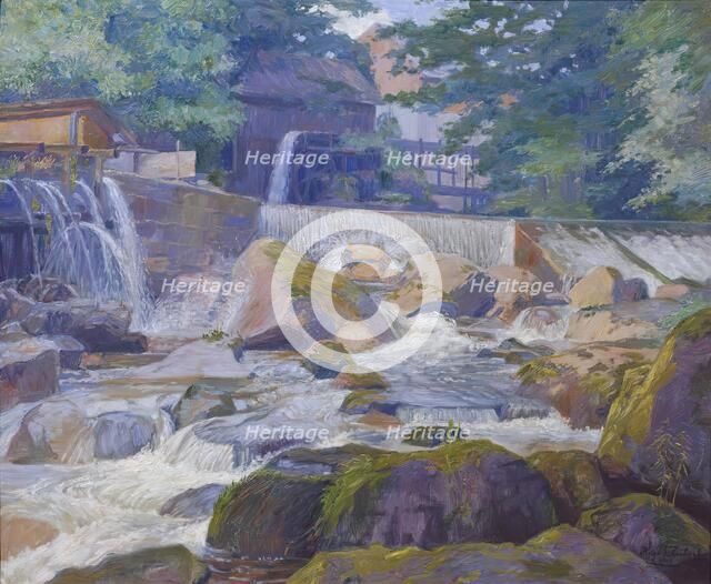 River weir with mill, Klam near Grein, 1913. Creator: Hugo Schubert.