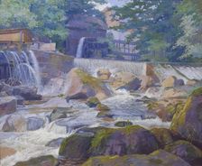 River weir with mill, Klam near Grein, 1913. Creator: Hugo Schubert