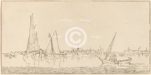 River with Town, 1775. Creator: Bernhard Schreuder.