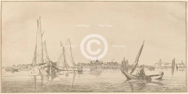 River with Town, 1775. Creator: Bernhard Schreuder.