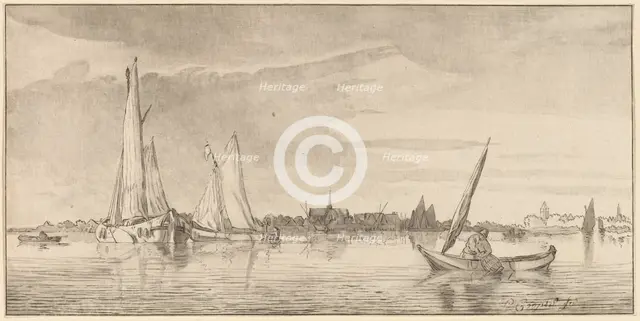 River with Town, 1775. Creator: Bernhard Schreuder.