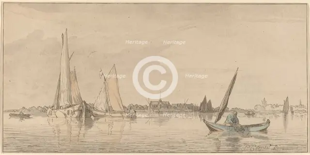 River with Town, 1775. Creator: Bernhard Schreuder.