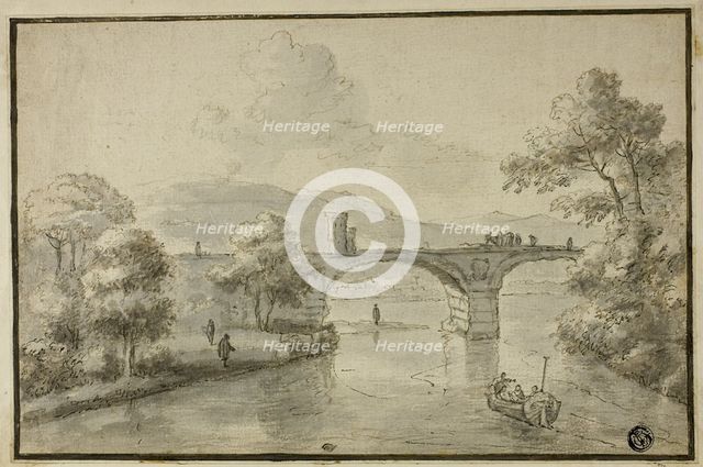 River with Arched Bridge and Boat, n.d. Creator: Herman van Swanevelt.