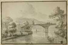 River with Arched Bridge and Boat, n.d. Creator: Herman van Swanevelt