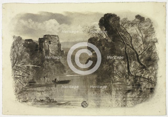 River with Castle Ruin and Boat I, c. 1855. Creator: Elizabeth Murray.