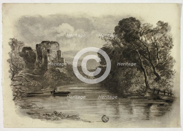 River with Castle Ruin and Boat II, c. 1855. Creator: Elizabeth Murray.