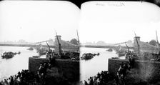 River Thames on University Boat Race day, Hammersmith, London, c1870-1883. Artist: York & Son