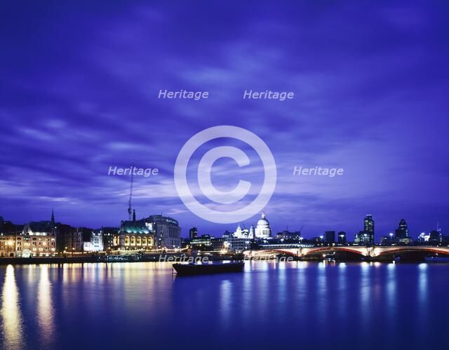 River Thames at night, c1990-2010. Artist: Unknown.