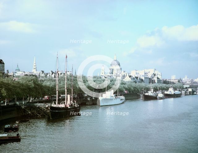 River Thames and the Embankment, c1955. Creator: Arthur Charles Kirby Ware.