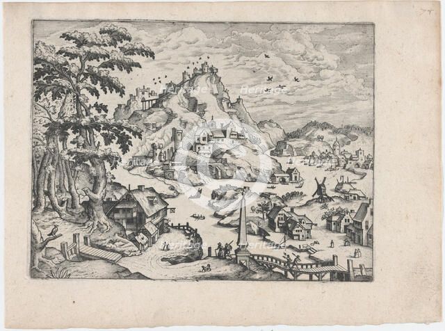 River Valley with Obelisk, ca. 1570., ca. 1570. Creators: Anon, Lucas Gassel.