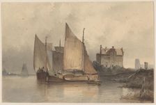 River view with a sailing ship, 1813-1866. Creator: Antonie Waldorp