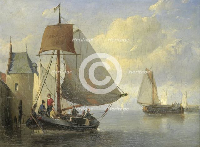 River view with a rampart tower inspired by the Camperveerse tower in Veere, 1855.  Creator: Antonie Waldorp.