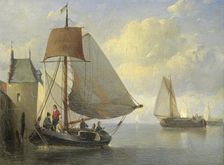 River view with a rampart tower inspired by the Camperveerse tower in Veere, 1855. Creator: Antonie Waldorp