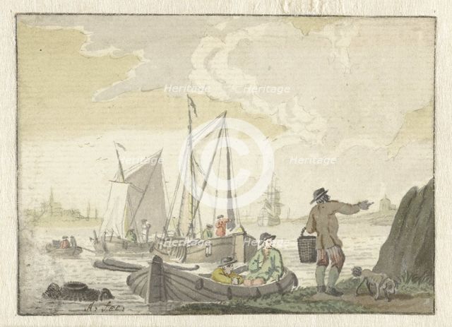 River view with ships, 1723-1760. Creator: Nicolaas Aartman.