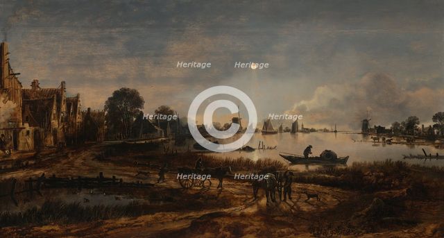 River view by moonlight, c. 1645. Artist: Neer, Aert, van der (1603-1677)