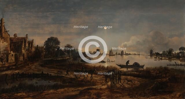 River View by Moonlight, c.1650-c.1655. Creator: Aert van der Neer.