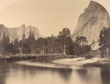 River View, Down the Valley, Cathedral Rock on Left, 1861, Yosemite. Creator: Carleton Emmons Watkins
