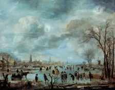 River view in the winter 17 century. Artist: Aert van der Neer