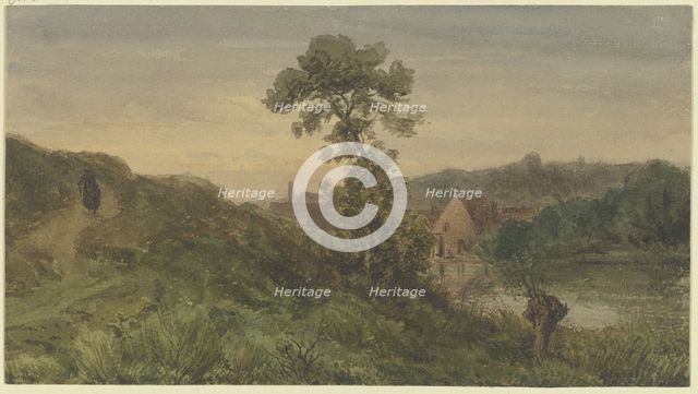 Riverbank, a road to the left, mid-late 19th century. Creator: Karl Peter Burnitz.